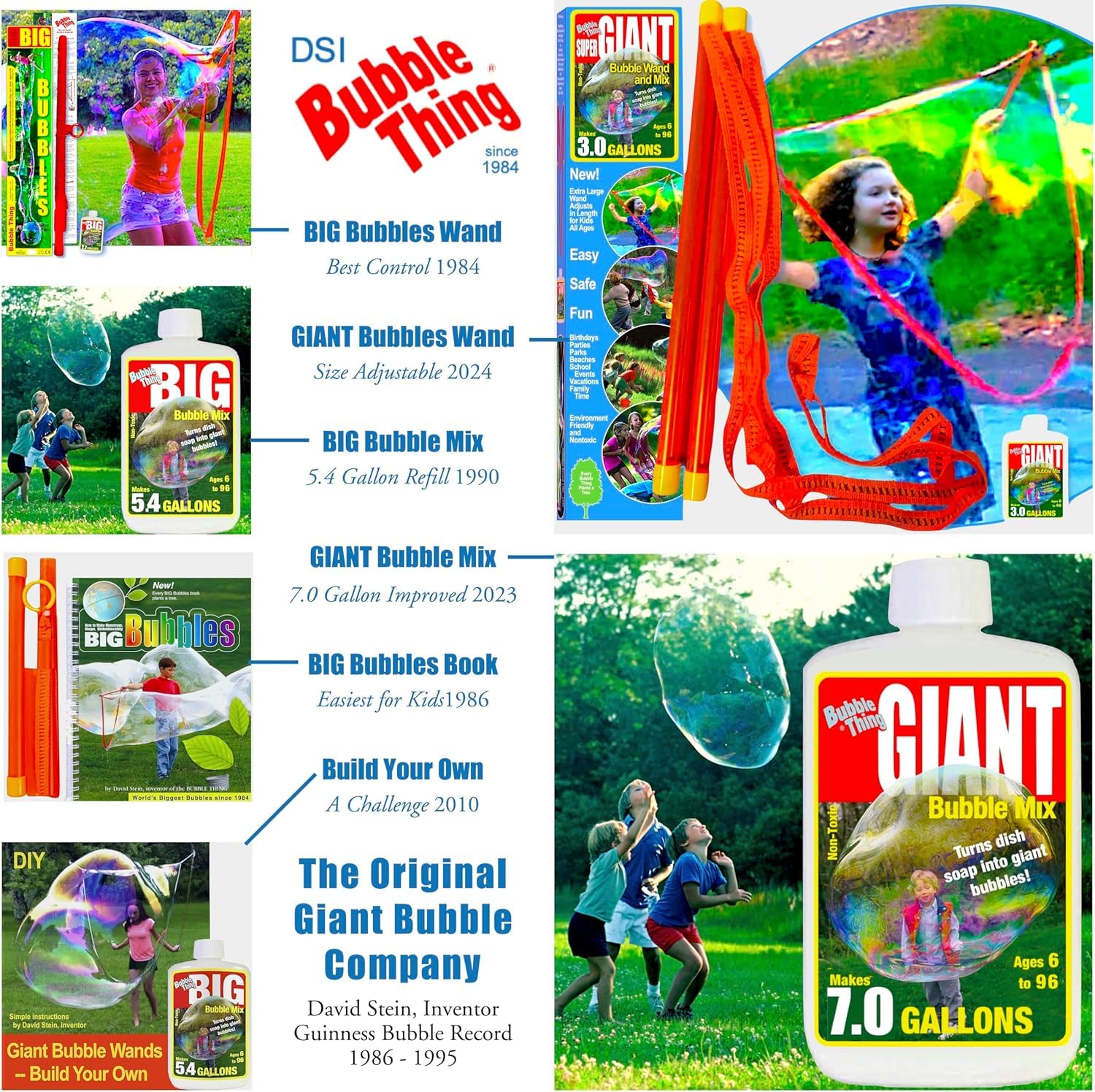 BUBBLETHING Big Bubbles Wand & Book - Blow Soap Bubbles 20-Feet-Long & More