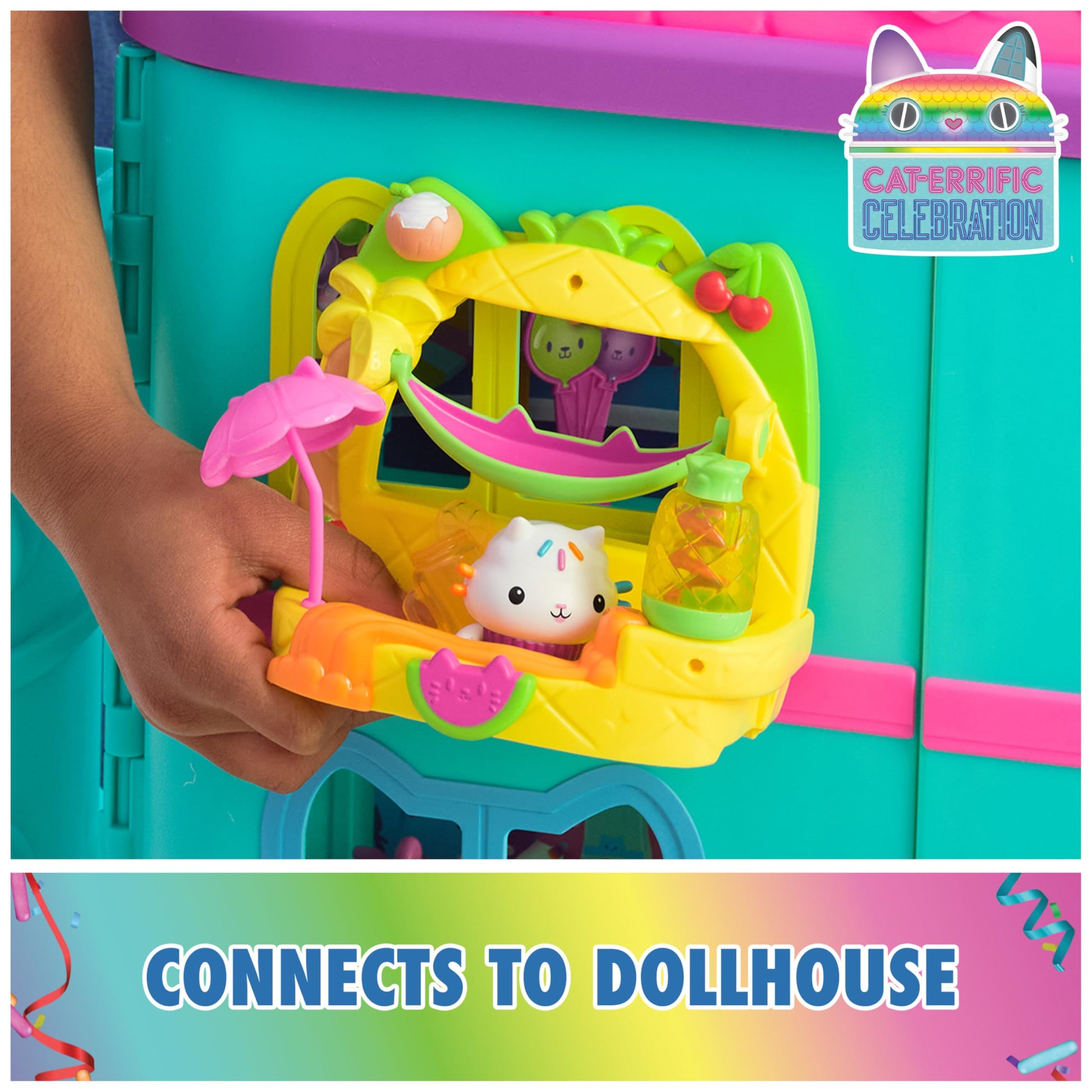 DreamWorks GABBY'S Dollhouse, Cakey’s Fruit Smoothie Balcony Playset, 8-Pcs with Toy Figures, Dollhouse Accessories & Sensory Play, Kids Toys