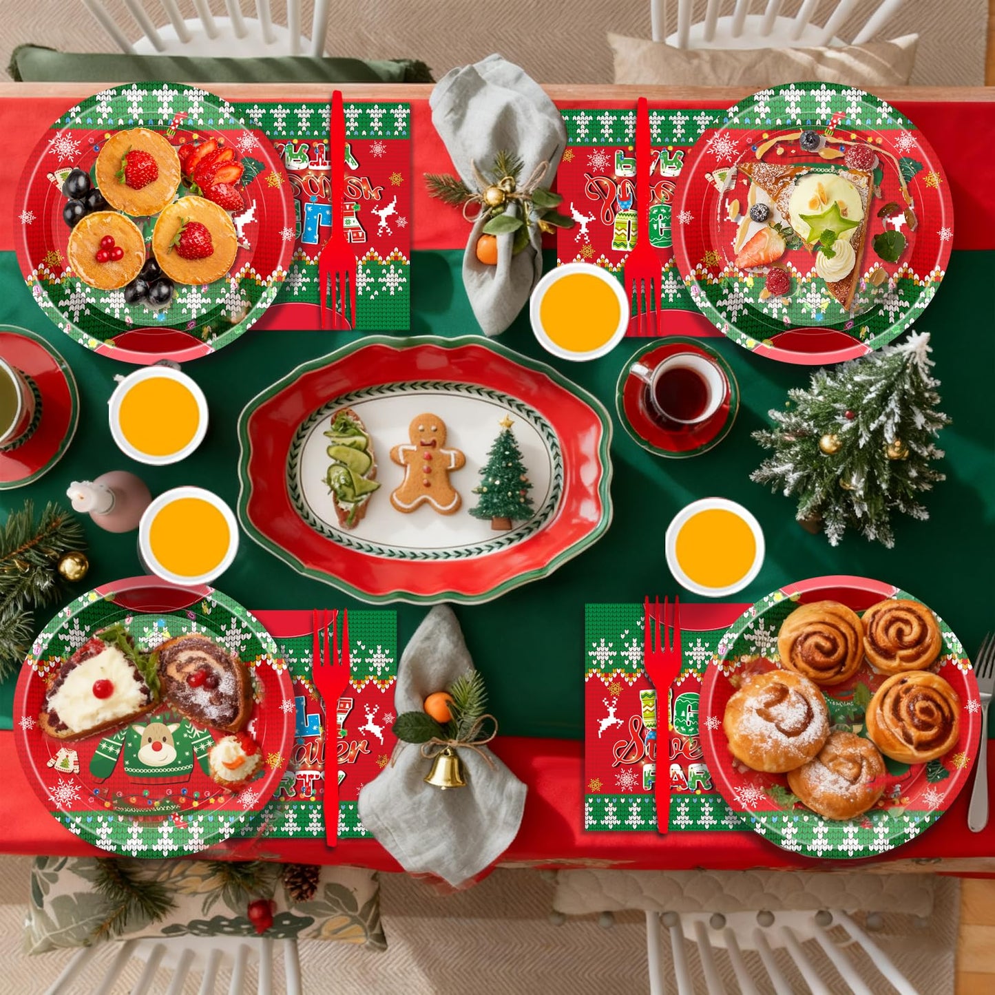Christmas Plates and Napkins Set, Holiday Paper Plate and Napkin Sets, Ugly Sweater Paper Plates Napkins Cups Forks for Christmas Holiday Ugly Sweater