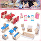 Giragaer Wooden Dollhouse Furniture 5 Set, Wood Doll House Miniature Bathroom/Living Room/Dining Room/Bedroom/Kitchen House Furniture Doll Decoration