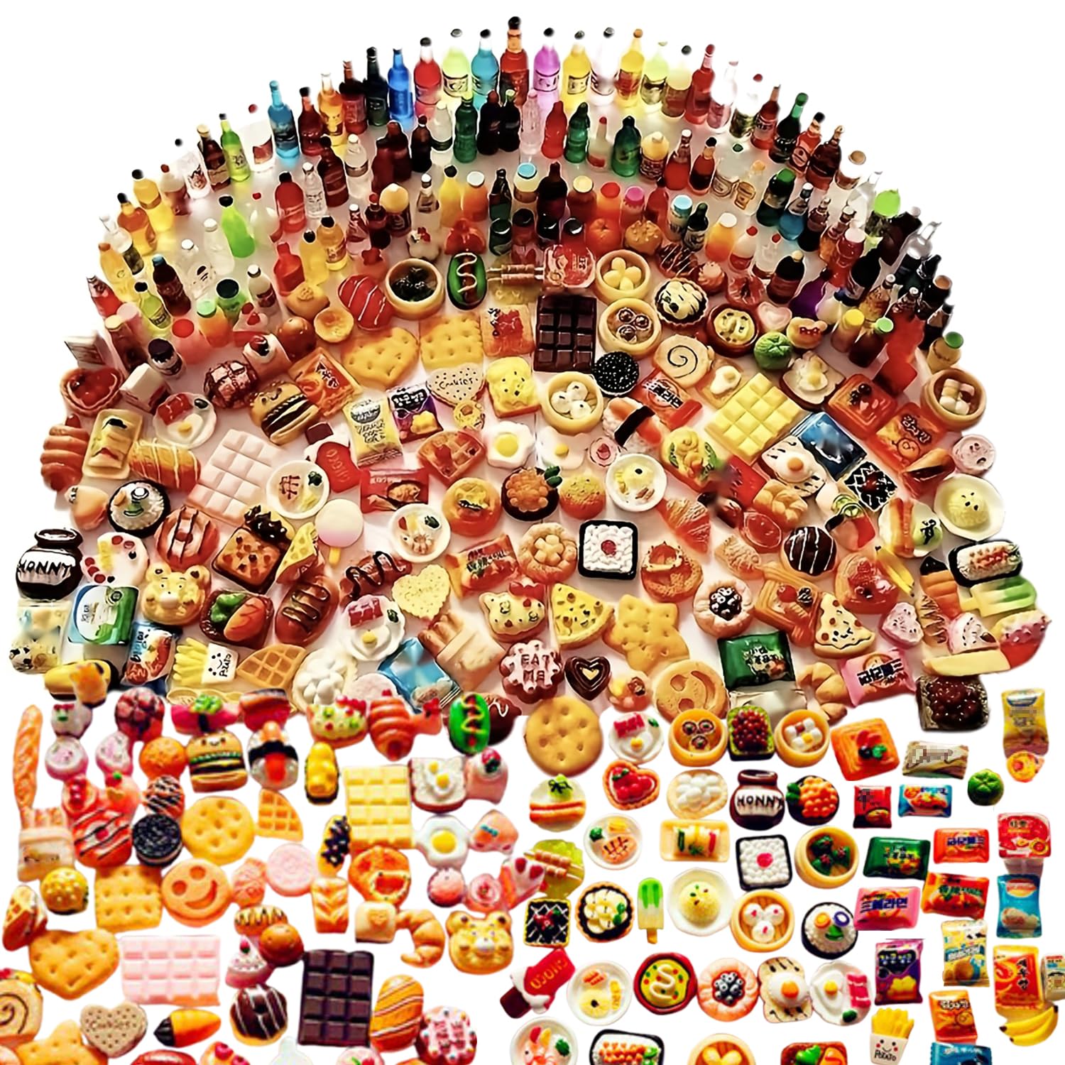 250Pcs Mini Food Miniatures Food Drinks Bottles Toys Doll House Accessories 1:12 Playset Kitchen Game Pretend Play Party Mini Things Stuff Tiny Baking
