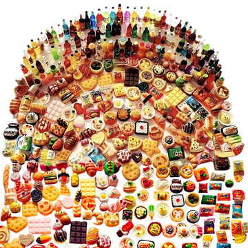 250Pcs Mini Food Miniatures Food Drinks Bottles Toys Doll House Accessories 1:12 Playset Kitchen Game Pretend Play Party Mini Things Stuff Tiny Baking