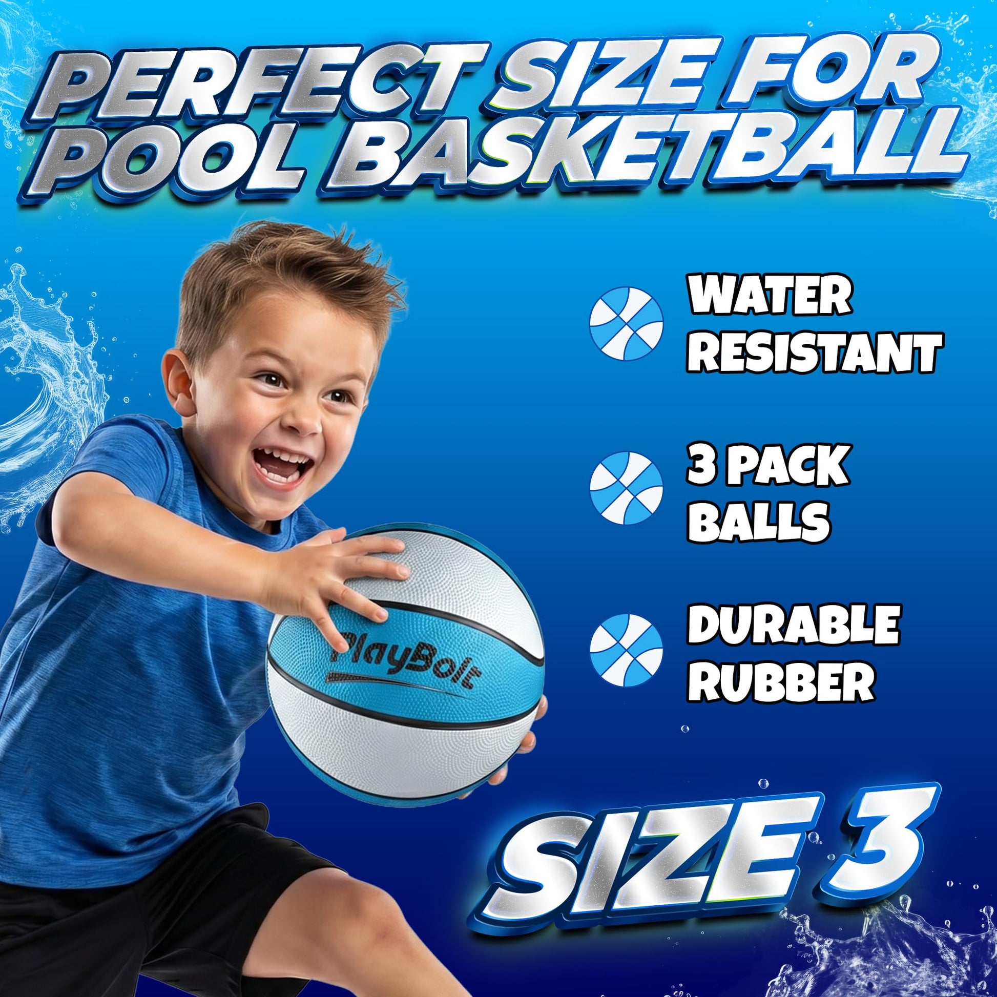 7-Inch Pool Basketballs Size 3 (3-Pack) Waterproof Floating Water Balls