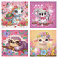 FQOVKYN 4Pcs 5D Cute Animals Diamond Art Kits for Kids, DIY Diamond Art Painting Mosaic Kits for Adults Beginner, Full Drill Small Diamond Gem Art