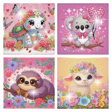 FQOVKYN 4Pcs 5D Cute Animals Diamond Art Kits for Kids, DIY Diamond Art Painting Mosaic Kits for Adults Beginner, Full Drill Small Diamond Gem Art