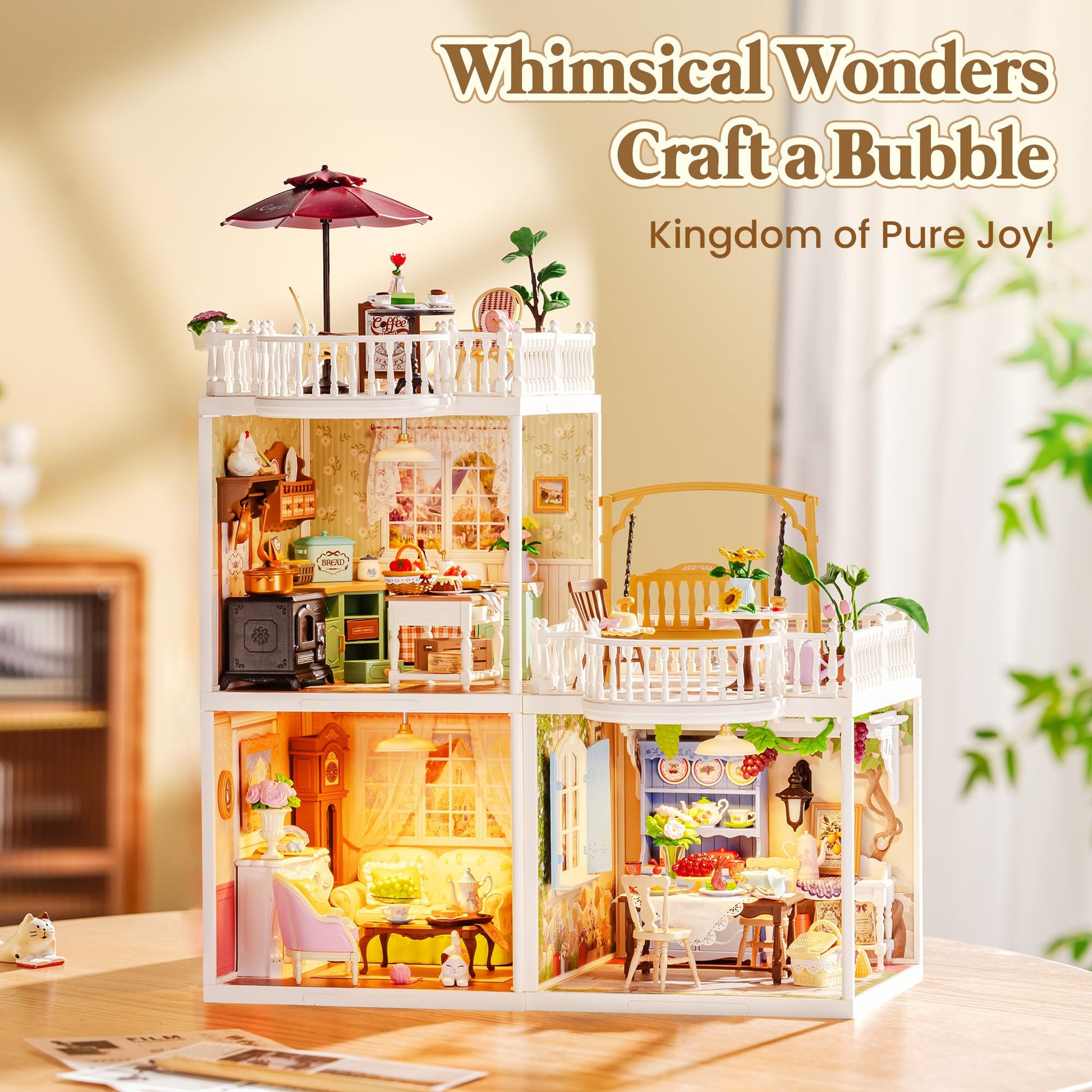 ROBOTIME Super Creator Kits, DIY Mini House Toy Building Set, Plastic Miniature House 126 PCS with Led, Building Set Kits for Creative Play Unique