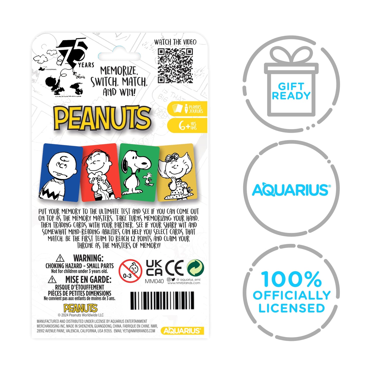 Aquarius Peanuts 75th Memory Master Card Game - Fun Family Party Game for Kids, Teens & Adults - Entertaining Game Night Gift - Officially Licensed