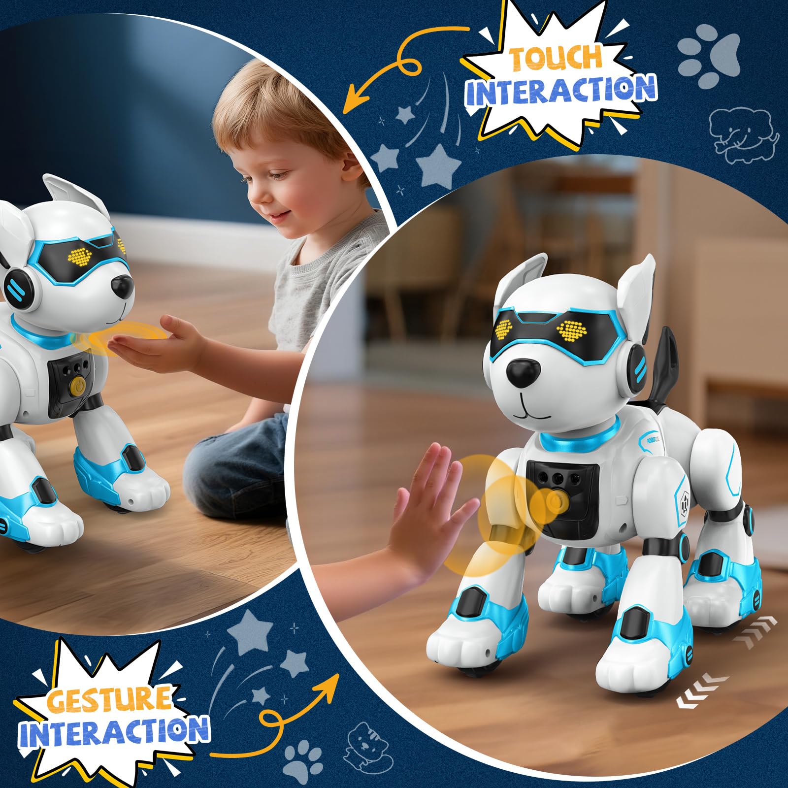 Robot Dog for Kids, Remote Control Dog with Voice Touch Interaction and lmitation Show, Programmable Gesture Sensing Dog Robot, Singing, Dancing