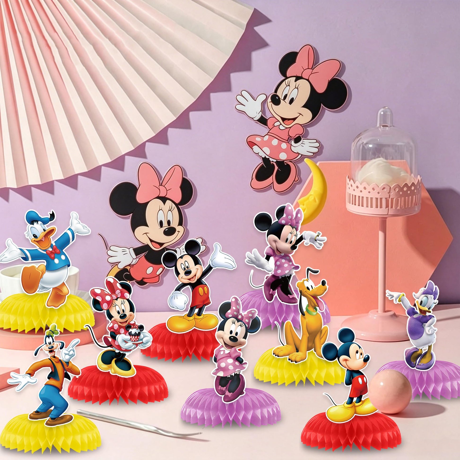 9Pcs Mickey Honeycomb Centerpieces, Cartoon Movie Theme Birthday Party Supplies, Double-Sided 3D Table Decorations & Favors for Kids