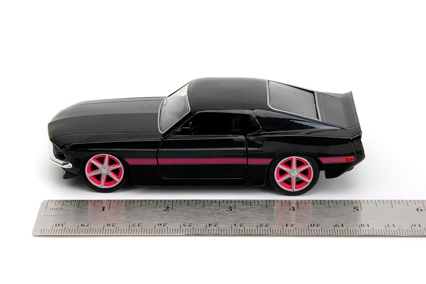Jada Pink Slips 1:32 W2 1969 Ford Mustang Die-Cast Car, Toys for Kids and Adults (Black/Pink Stripes)