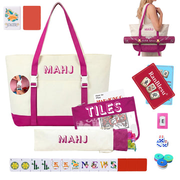 RanBlesu American Mahjong Tile Set, 166 Premium Red Tiles, 4 All-in-One Color Racks/Pushers, Mahjong Accessories Mahjong Set Complete with Bag (Ma