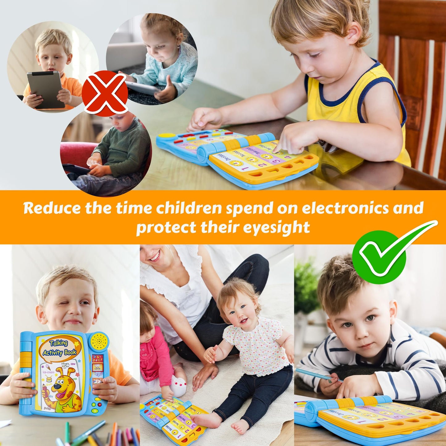 Talking Activity Book for 2 Years Old & Up - Sound Book with 5 Learning Activities Including Letters, Numbers, Quiz Game & Memory Match - Interactive