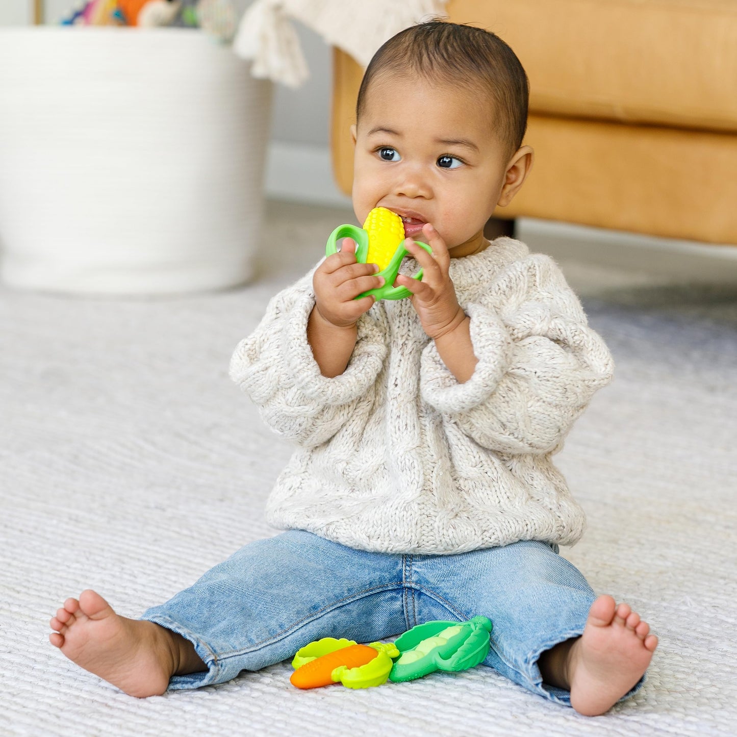 Infantino Lil' Nibbles Textured Silicone Teether Carrot, Corn, Pea Pod