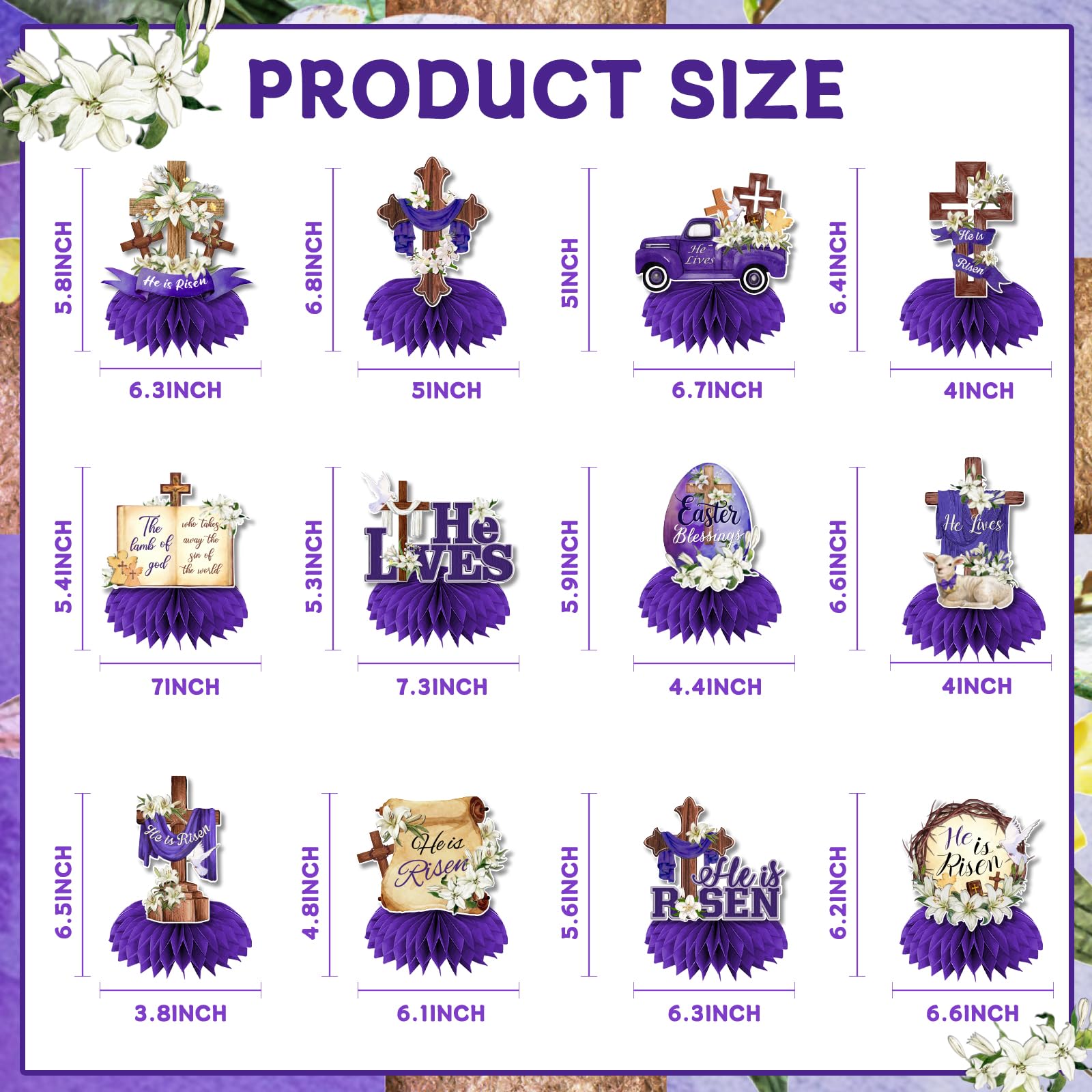 Easter Table Decorations He is Risen Honeycomb Centerpiece 12Pcs Religious Easter Paper Centerpieces Christian Jesus Cross He Lives Table Centerpieces