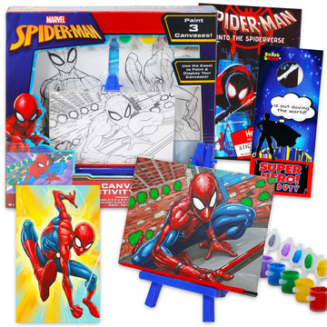 Marvel Spiderman Painting Set for Boys - Spiderman Art Supplies Bundle with 3 Canvases, Paint, Easel, Stickers, More | Boys Arts and Crafts Gifts