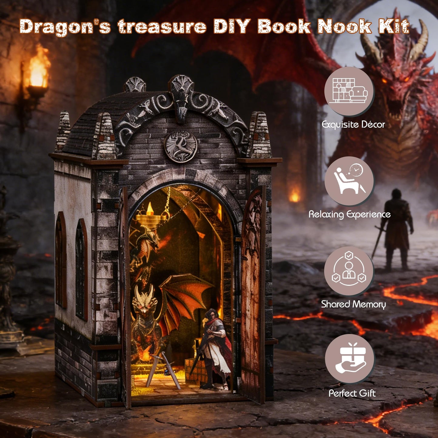 DIY Book Nook Kit, Miniature House with LED Lights | 3D Wooden Puzzles for Adults & Teens | Creative Fantasy Model Building Kit for Bookshelf Decor
