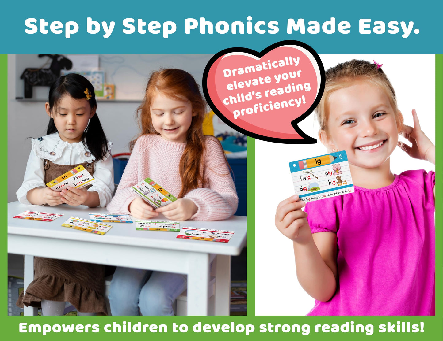 Bright Seed Phonics Flash Cards, Learn to Read, 120 Phonics Cards