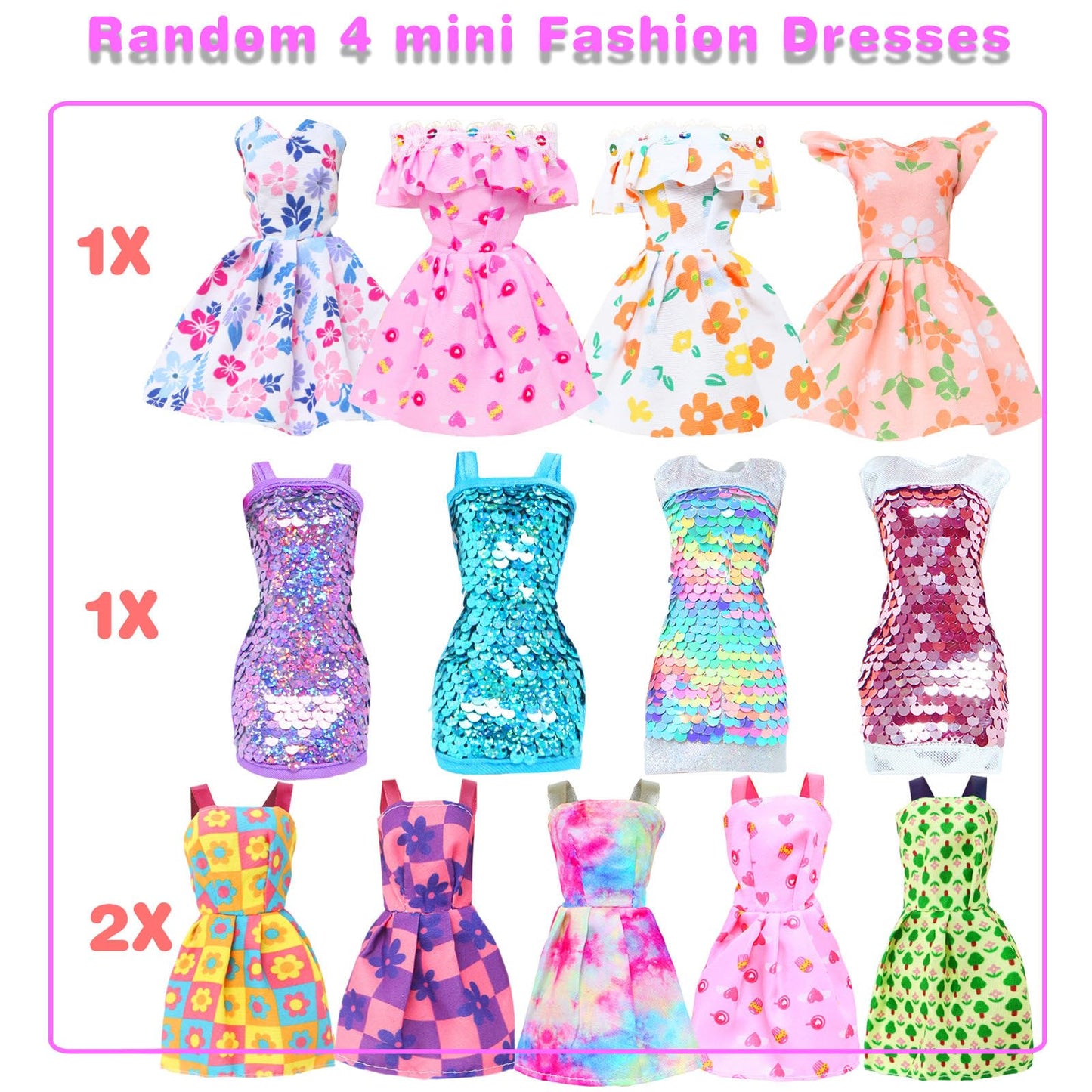 BJDBUS 50 Pcs Doll Clothes and Accessories, 2 Wedding Gowns 4 Fashion Dresses 2 Tops 2 Pants Outfits 2 Swimsuits Bikini 10 Shoes 10 Hangers 17