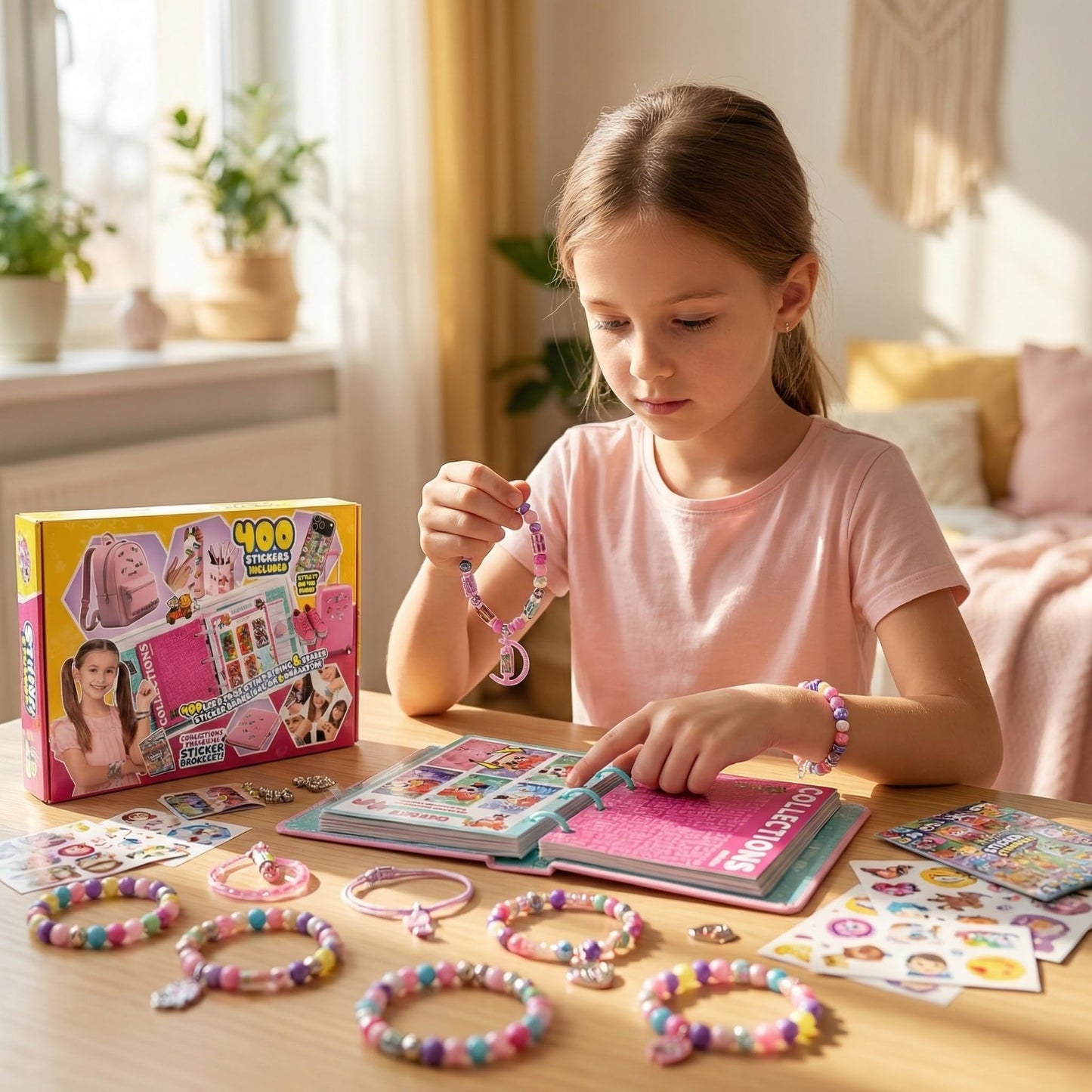 Jreiiolk Sticky Rolls Bracelet Craft Kit - 400 Reusable Mini Stickers Roll, 60-Page Collector Book, 8 Sticker Rolls Accessories | DIY Bracelet