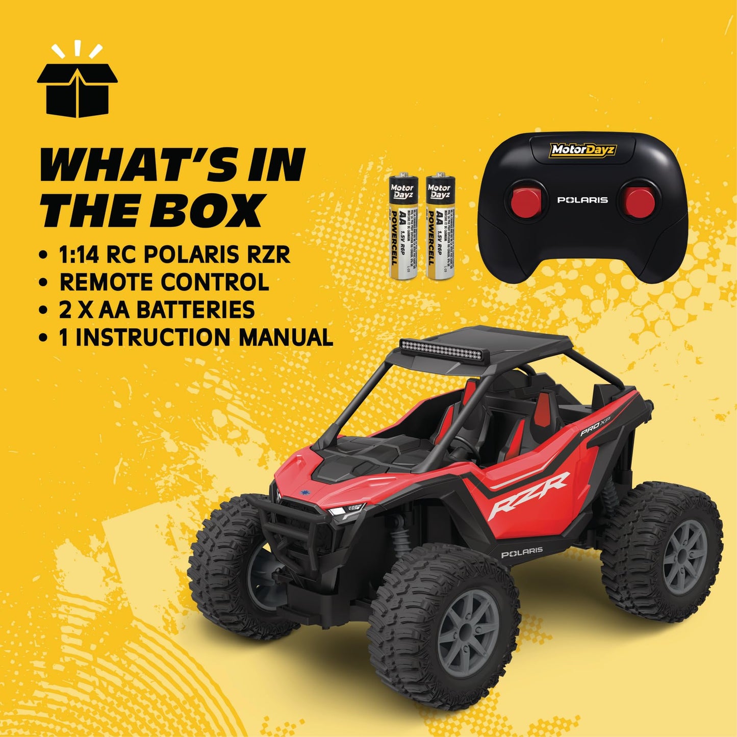 Motor Dayz Polaris RZR Remote Control UTV - 1:14 Scale 2WD RC Car, Officially Licensed Polaris RZR, Full-Function 2.4GHz Radio Control, USB