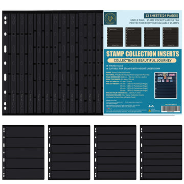 Stamp Collection Inserts - Collector Stamp Album 12 Sheets with 4 mixed sizes for Stamp Collection Binder Kit IS01MX112