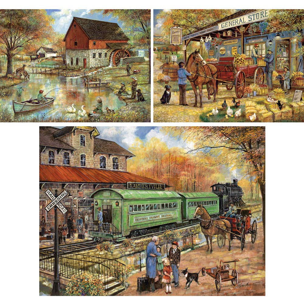 Bits and Pieces 3 Jigsaw Puzzle Set - 1000 Piece Puzzles for Adults - Vintage Americana Set - 20" x 27" Jigsaw Puzzles - Country Rustic - Random Die