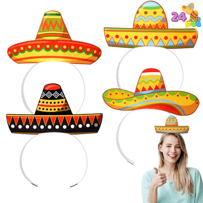 JOYIN 24 Pcs Cinco de Mayo Sombrero Headbands for Mexican Themed Fiesta Party, Party Supplies Decorations for Fun Fiesta Hat Party Supplies, Luau