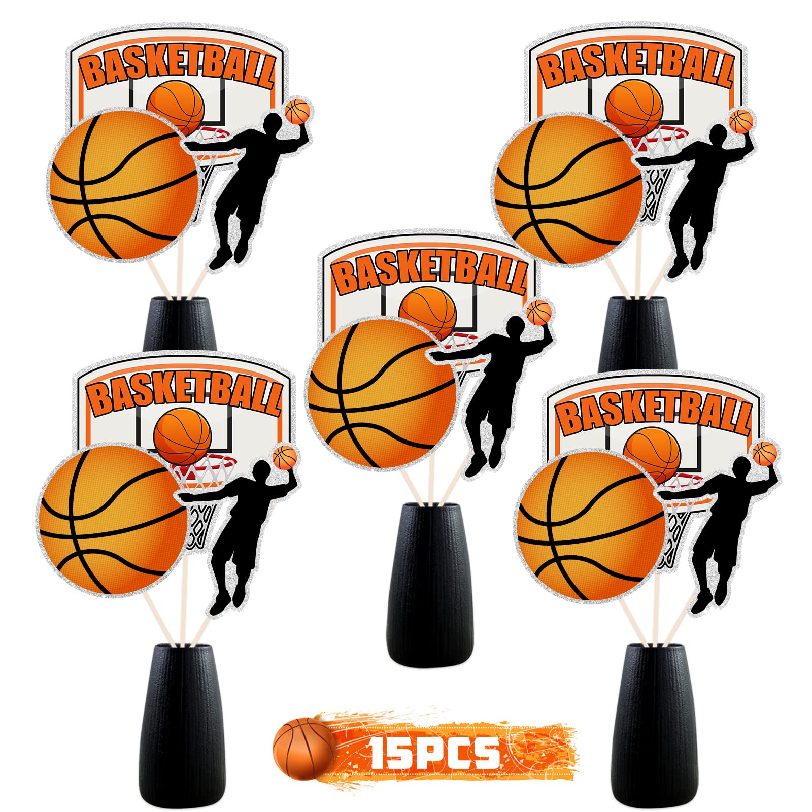 Basketball Party Centerpiece Sticks, Sport Theme - Baby Shower Table Toppers - Basketball Player Birthday Party Decorations Supplies - 15PCS