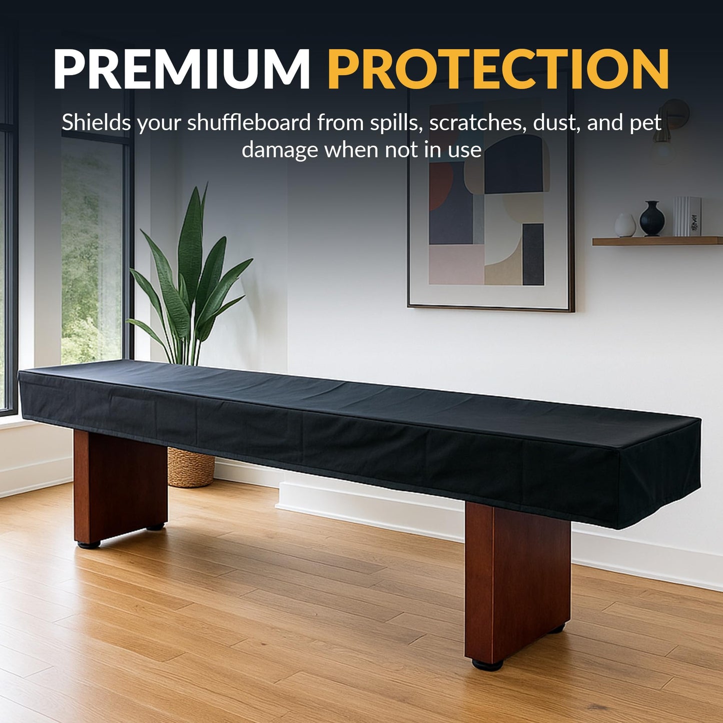Hathaway 9-Ft Shuffleboard Table Cover - Black Synthetic Leather with Soft Cotton Backing - Durable Dust and Spill Protection for Game Room