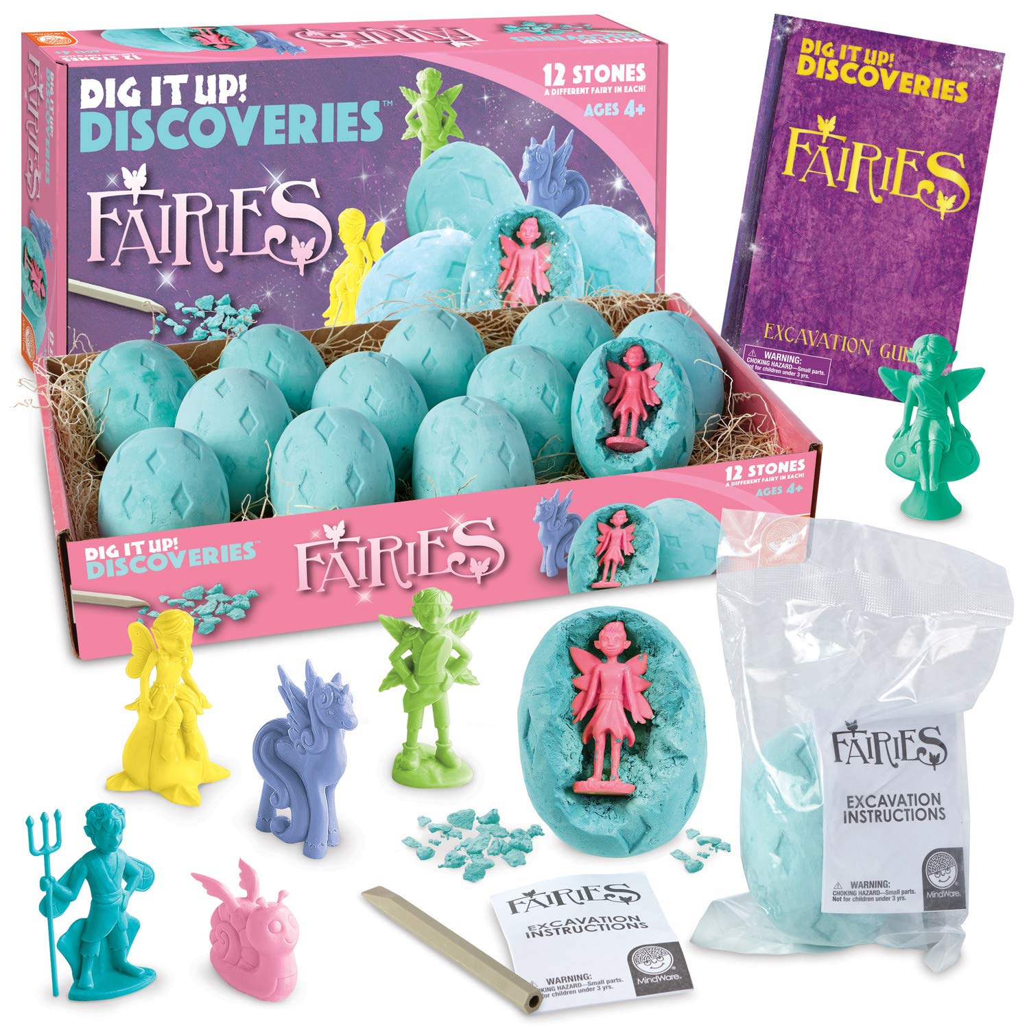 MindWare Dig It Up! Discoveries Fairies Dig Kit - 12 Surprise Eggs and 12 Fairies Toys for Girls & Boys - Great for Birthday Party Kids Activities