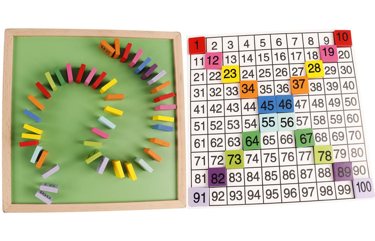 Umbresen Wooden Hundred Board Toy, Montessori 1-100 Consecutive Numbers Preschool Learning Toys Gift for Kids with Storage Bag (Hundred Board)