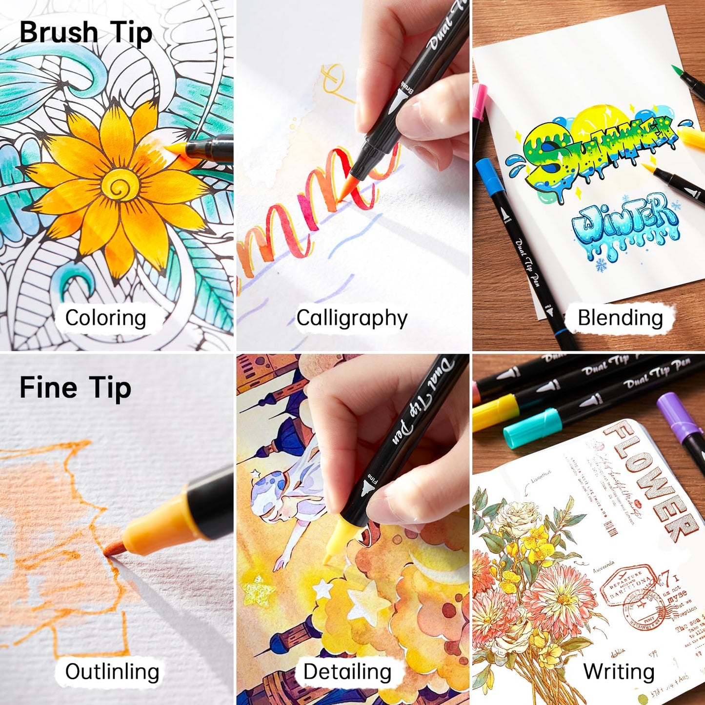 Shuttle Art Dual Tip Brush Pens, 96 Colours Fine and Brush Tip Markers Set with Pen Holder & 1 Colouring Book, Felt Tip Colouring Pens for Adults