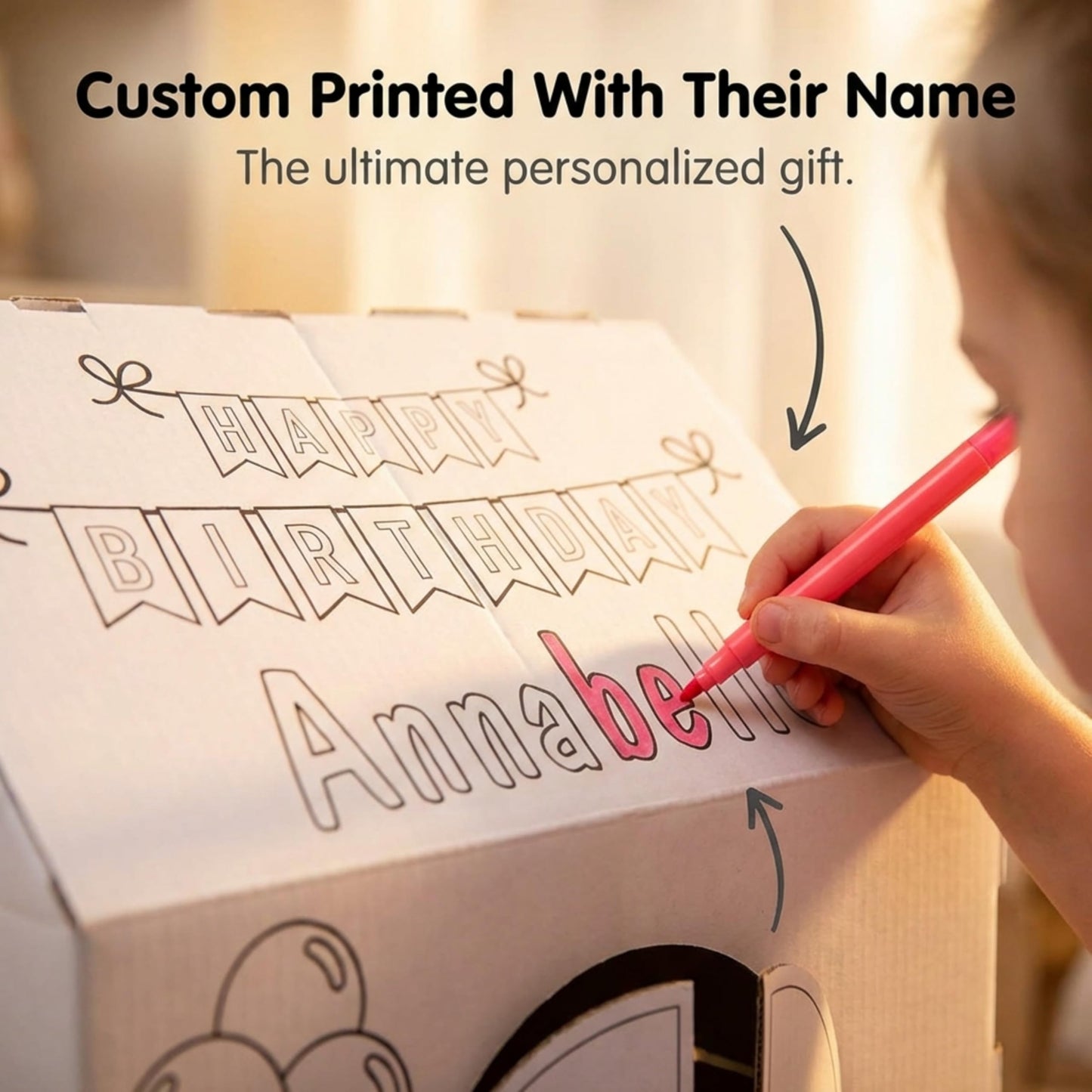Anderson’s My Name, My Playhouse! Birthday House - Personalized Cardboard Playhouse for Kids Ages 3+, Color-in Party Activity, Birthday Gift, DIY