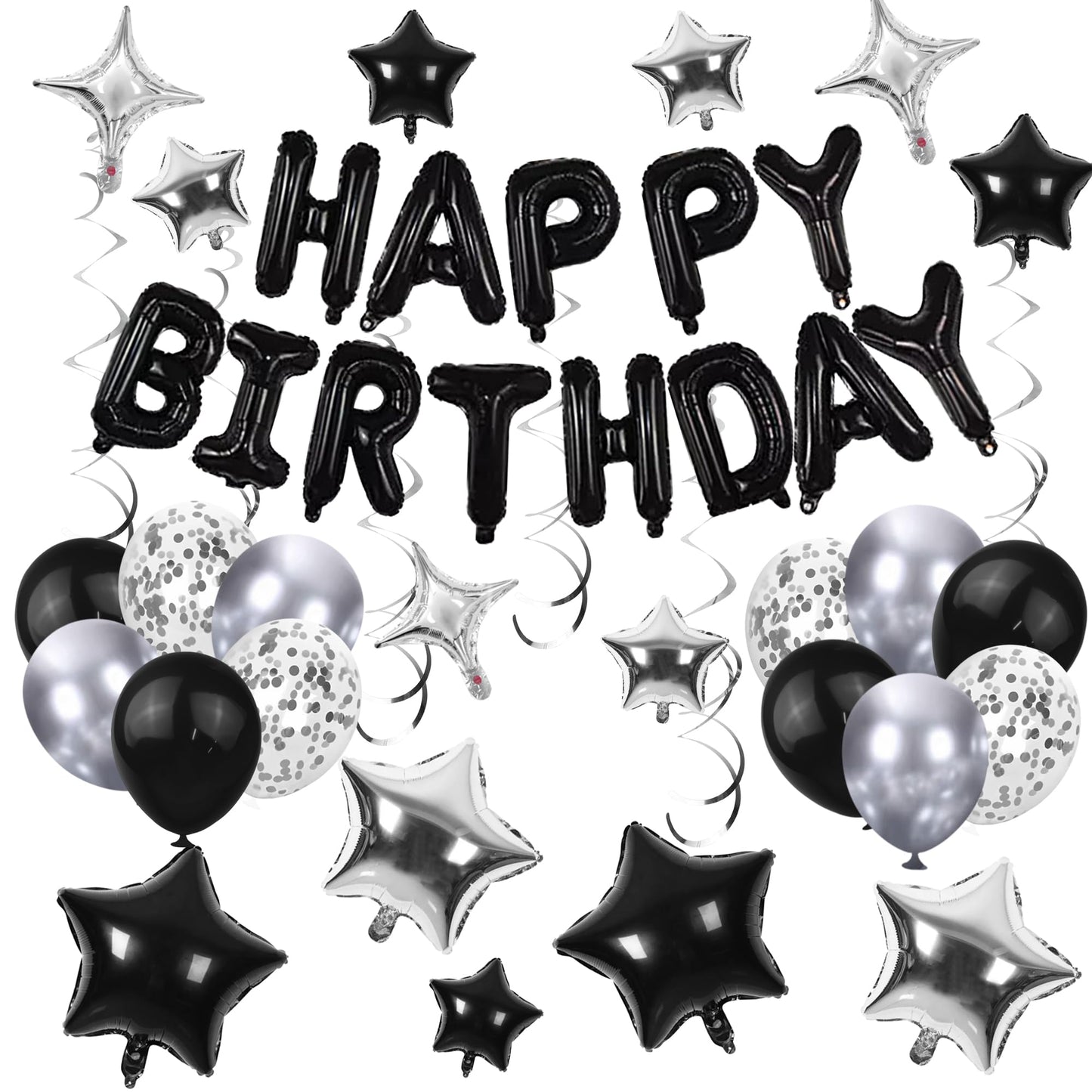 56 PCS Black Happy Birthday Balloons Happy Birthday Banner Balloons