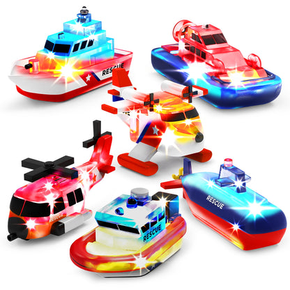 Tub Works® Ocean Rescue™ Vehicles Light Up Bath Toys, 6 Pack | Water-Activated Light Up Toys Flash & Change Color | Easy-Grip Baby & Toddler Bath Toys