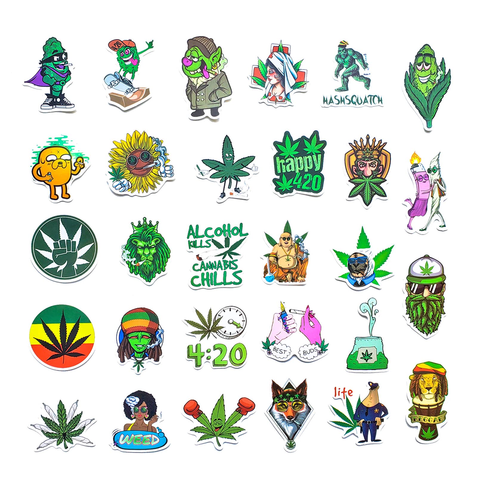 90 pcs Smoking Green Sticker Pack - Use as Cannabis Weed Leaf Stickers, Trippy Stoner Stickers, Marijuana 420 Theme Decors on Bong, Skateboard