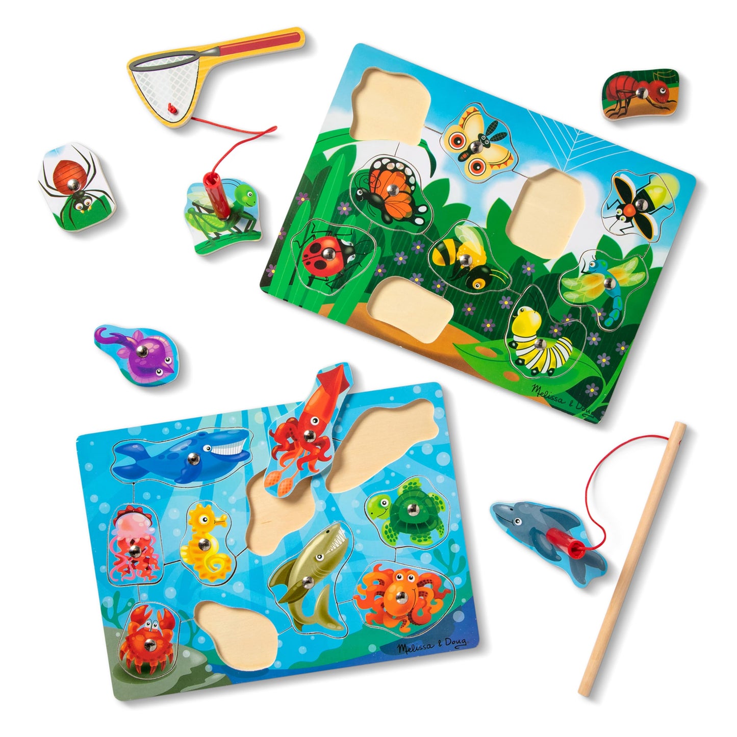 Melissa & Doug Magnetic Wooden Puzzle Game Set: Fishing and Bug Catching