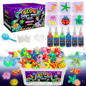 Kiditos Magic Water Elf Toy Kit Glow in the Dark - Make Your Own Water Pets, 6 Magic Gels & 6 Molds, Kids DIY Sensory Craft Kit, STEM Science Toy