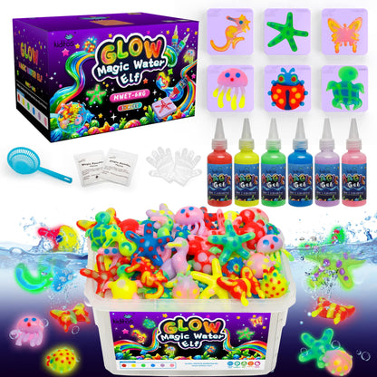 Kiditos Magic Water Elf Toy Kit Glow in the Dark - Make Your Own Water Pets, 6 Magic Gels & 6 Molds, Kids DIY Sensory Craft Kit, STEM Science Toy