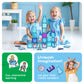 PicassoTiles 70pc Magnetic Tiles Winter Ice Castle Construction Magnet Tile Block Set with Princess Prince Characters Stair Case Windows Doors Pretend