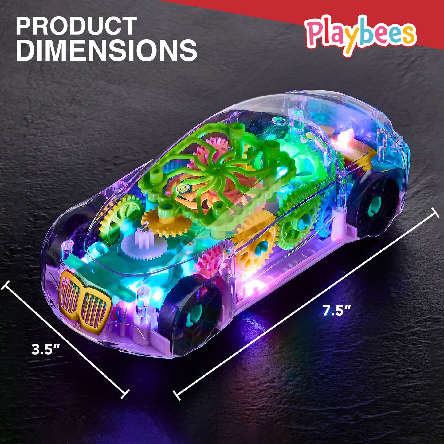 Playbees Light-Up Transparent Car Toy, Toys for Autistic Kids Ages 3-5 Sensory Toy for Kids with Autism Special Needs Toys, Bump and Go Toys