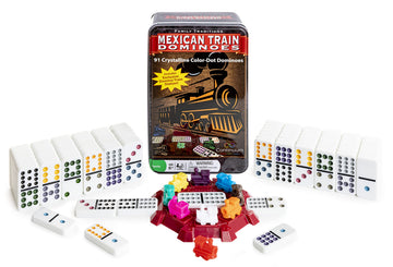 Continuum Games Family Traditions Mexican Train Dominoes Tin, Crystalline Dominoes