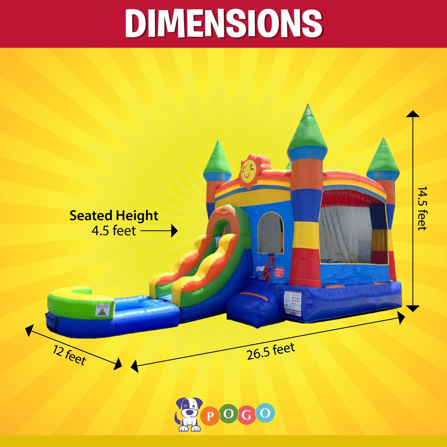 Pogo Bounce House Inflatable Jump Castle Water Slide & Pool, Rainbow Sun