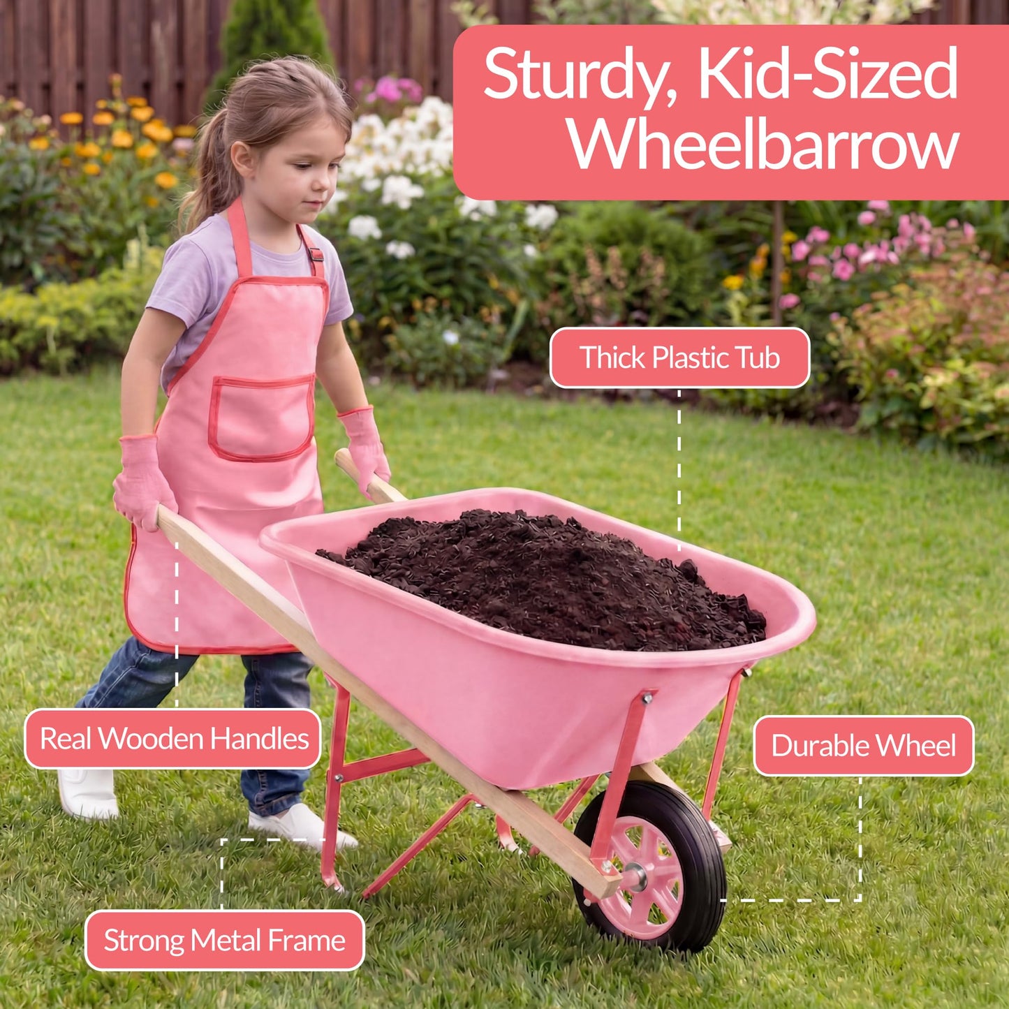 Best Choice Products Kids Wheelbarrow and Gardening Tool Set 8 Piece with Metal Tools, Watering Can, Apron and Gloves, Child Garden Play Set