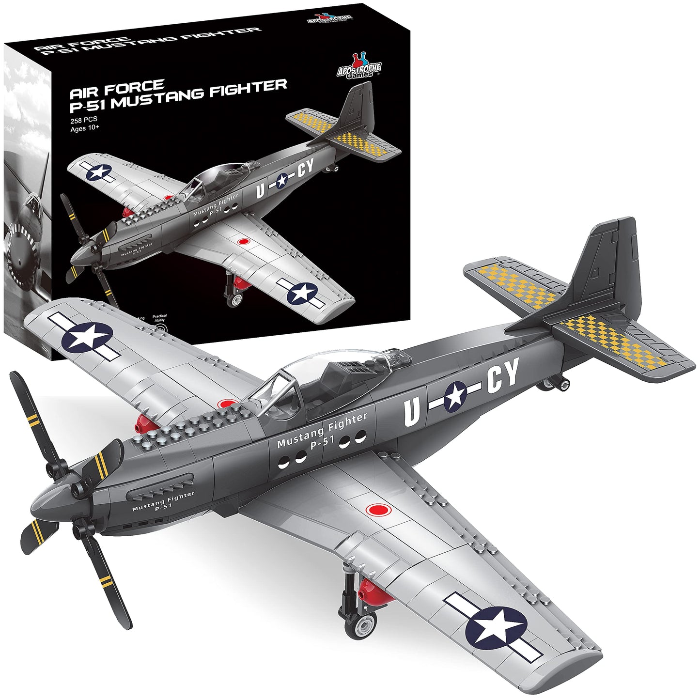 Apostrophe Games WW2 P-51 Mustang Fighter Plane Building Block Set - 258 -Pcs Building Toys Set - Plane Toy for Kids Older Than 10 and Adults