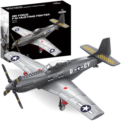 Apostrophe Games WW2 P-51 Mustang Fighter Plane Building Block Set - 258 -Pcs Building Toys Set - Plane Toy for Kids Older Than 10 and Adults