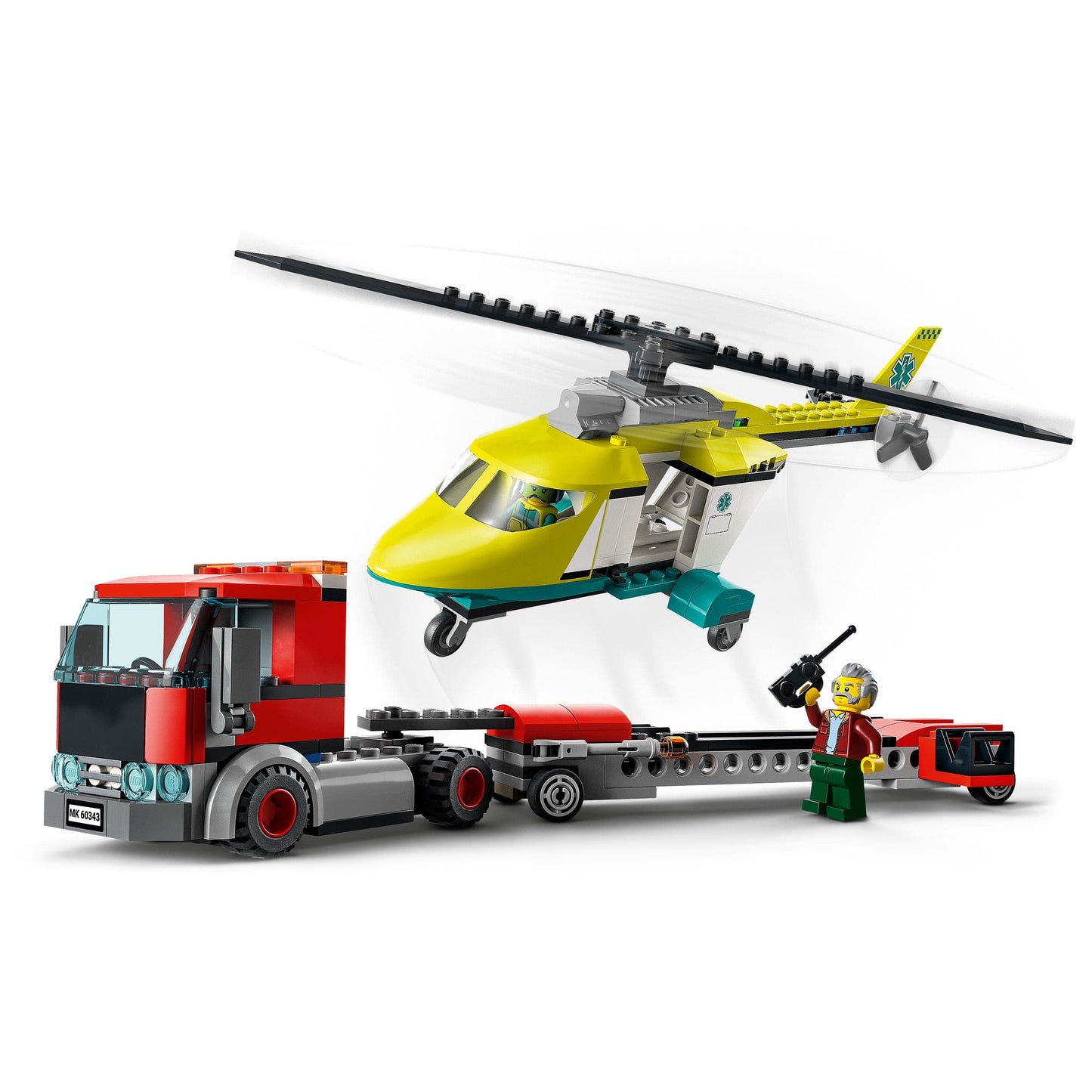 LEGO 60343 City Helicopter Transporter, Toy from 5 Years with Truck, Rescue Helicopter and Mini Figures, Gift Idea for Boys and Girls