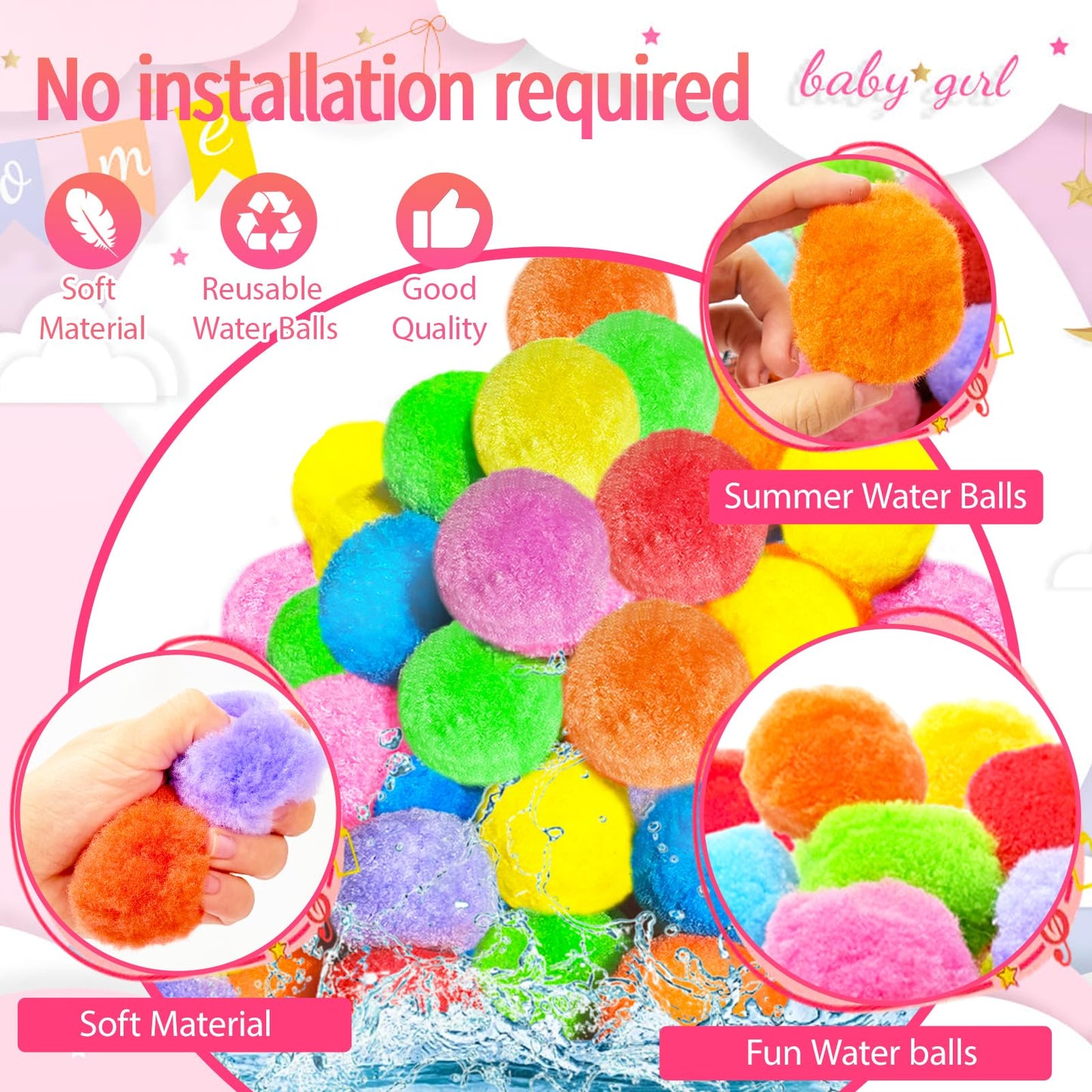 Anyumocz 70 Pcs Reusable Water Balls,Soft Soaker Splash Balls for Summer Backyard,Lawn,Beach,Pool Party Water Games,Colorful Water Toys
