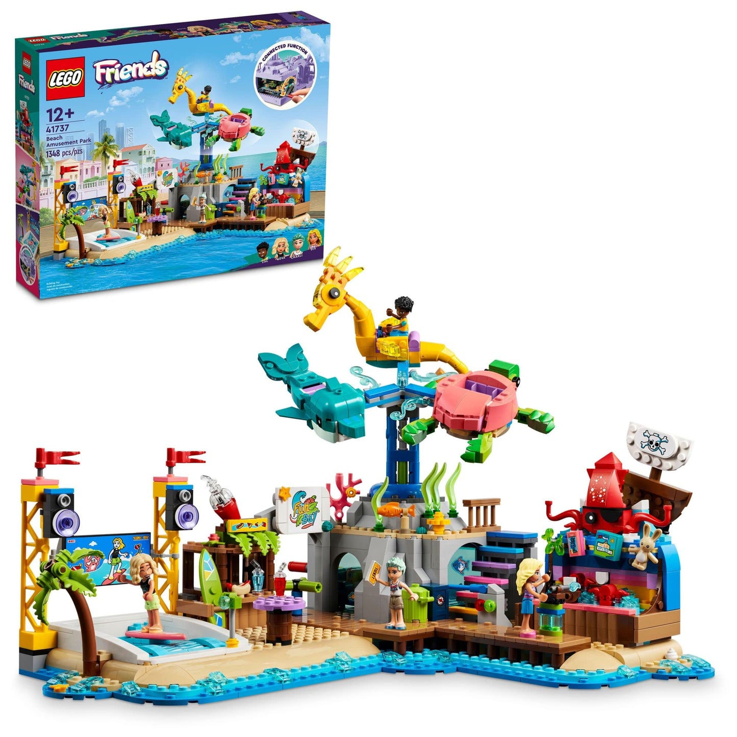 LEGO Friends Beach Amusement Park 41737 Building Toy Set, A Technical Project for Older Kids Ages 12+, with Spinning Carousel, Wave Machine and