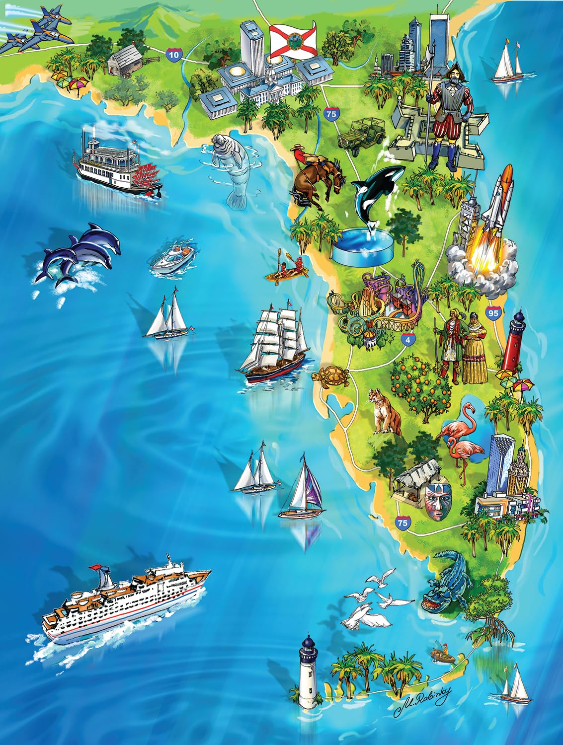 SUNSOUT INC - Florida Map - 500 pc Jigsaw Puzzle by Artist: Maria Rabinky - Finished Size 18" x 24" - MPN# 20521